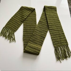 Vintage Crochet Knit Scarf Moss Green